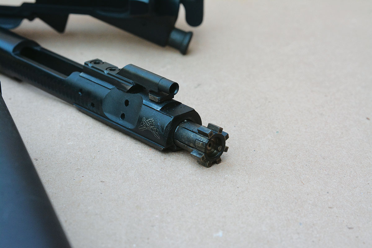 The bolt is a PSA premium bolt carrier group with nickel-boron coating for increased overall performance.